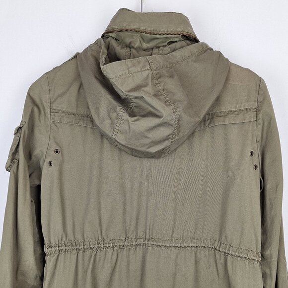 Army Green Utility Jacket Women Size 8 Outdoor Canvas Cargo Hooded Gorpcore H&M - Picture 7 of 12